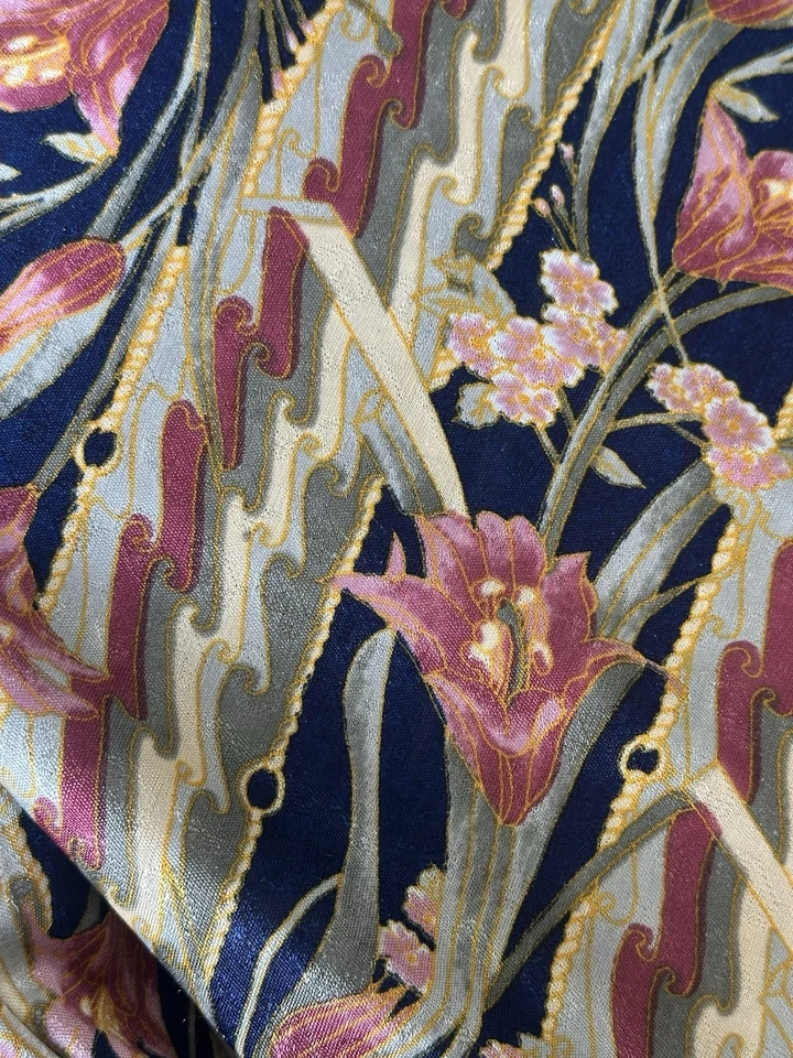 Maxi Vestido Floral Vintage Años 80 Talla M/L 100% Nylon Dorado Corbata Hombro  Foto 3 de 4