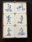 set of 6 framed antique Dutch Delft Tile . Netherlands . several subjects
