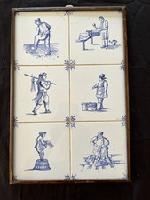 set of 6 framed antique Dutch Delft Tile . Netherlands . several subjects