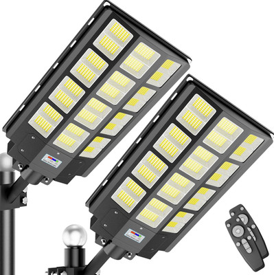 9800W Commercial Solar Street Lights 2Pack Bright 7000K Dusk-to-Dawn Outdoor LED