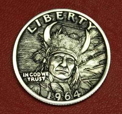 HOBO Nickel Chief Buffalo Headdress Made from a Real 90% Silver US Quarter