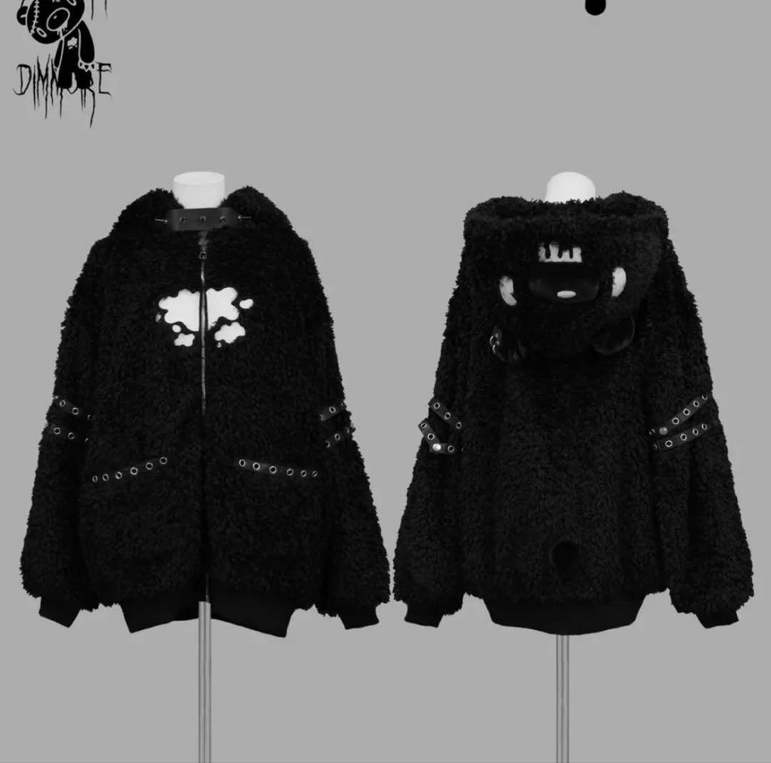 GLOOMY bear x DimMoire Fleece Hoodie Boa Parka black kawaii anime