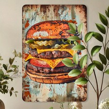 Vintage Hamburger Design Plaque Tin Metal Signs Home D cor 8x12
