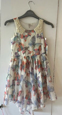 Girls Multicolour Butterfly Dress Pearl Beaded Neckline  7 years old
