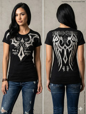 XTREME COUTURE by AFFLICTION Black TRIBAL WINGS Short Sleeve Womens Y2K T-shirt