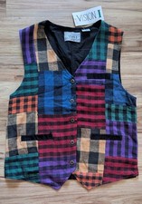 Vintage Vision I Plaid Patchwork Vest Womens M Corduroy Accent 90s Grunge Boho