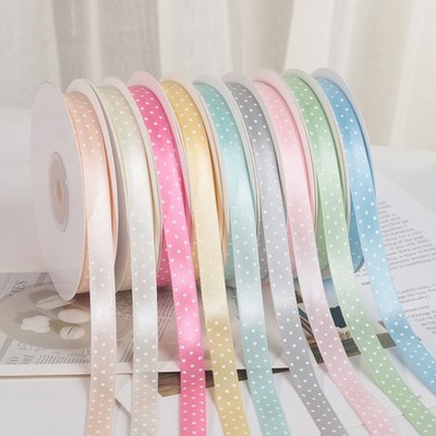 18M Single Sided White Polka Dot Satin Ribbon Polka Dot Tape Webbing - 0.6/0.9cm
