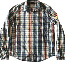 NAPAPIJRI MEN'S LONG SLEEVE BLUE PLAID SHIRT LARGE SZ SLIM FIT