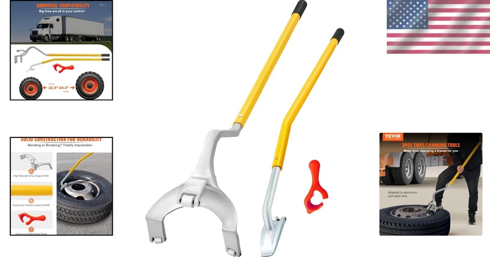 Herramienta de desmontaje de montaje de neumáticos de acero duradera de 22,5" a 24,5" con guardián de cuentas - amarillo Foto 2 de 4