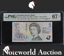 Australia 5 Dollars ND1992 P 50a Polymer Prefix AA UNC PMG 67 EPQ NR 3rd TOP POP