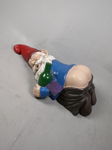 Gnome Passed Out Drunk Bottom's Up Bare Buttocks Holding Booze Figurine Holiday - Picture 10 of 10