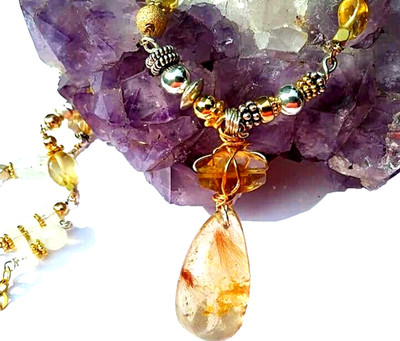 Imperial Topas Rutliated Quartz Gold Filled und 925 Silber verstellbare Halskette