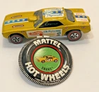 Hot Wheels Redline 1970 Snake Funny Car YELLOW ENAMEL OG STICKERS! & Badge