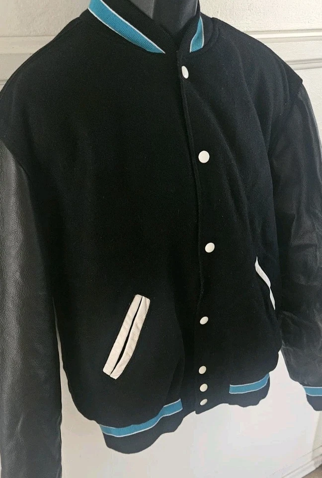 HOLLOWAY оригинальный VARSITY куртка шерсти и кожи черный/бирюзовый/белый Sz L - новый без ЯРЛЫКОВ - Изображение 3 из 4