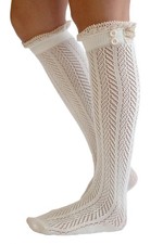 The Original Button Boot Socks with Lace Trim Boutique One Size, Ivory