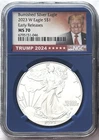 2023 W BURNISHED SILVER EAGLE W MINT MARK EARLY RELEASES NGC MS70 TRUMP 2024