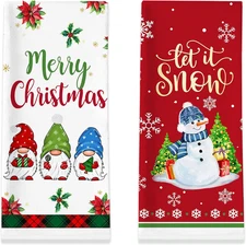 Christmas Kitchen Towels Set of 2, Snowman Gnomes Buffalo Plaid 18x28 Inches