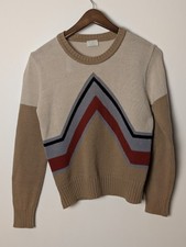 Vintage Korea Acrylic Sweater Beige Chevron Pattern Fits S/M P2P 18  