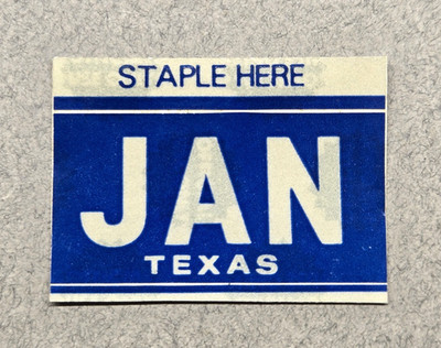  TEXAS ''JANUARY'' MONTHLY STAGGERED LICENSE PLATE STICKER (NEW/UNUSED) 1978-1994