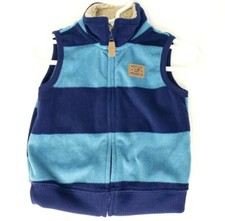 Carters 12M Cozy Vest Velour Navy Teal Stripe Faux Sherpa Neck