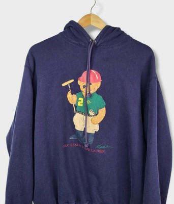 Vintage Polo Bear Hoodie Navy Size 