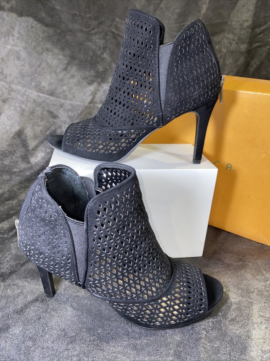 Unisa Black Multi-fabric Open Toe Back Zip Heeled Ankle Booties W Size