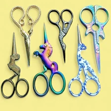 ANIMAL EMBROIDERY SCISSORS rainbow unicorn goat serpent snakes sewing travel 4Z