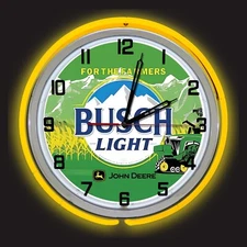 BUSCH Light Beer Sign 19" Yellow Double Neon Clock For Farmers Garage Man Cave