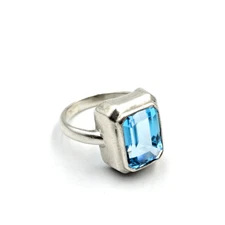 Vintage Boma Sterling Silver 925 Emerald Cut Blue Topaz Ring Sz 10.75