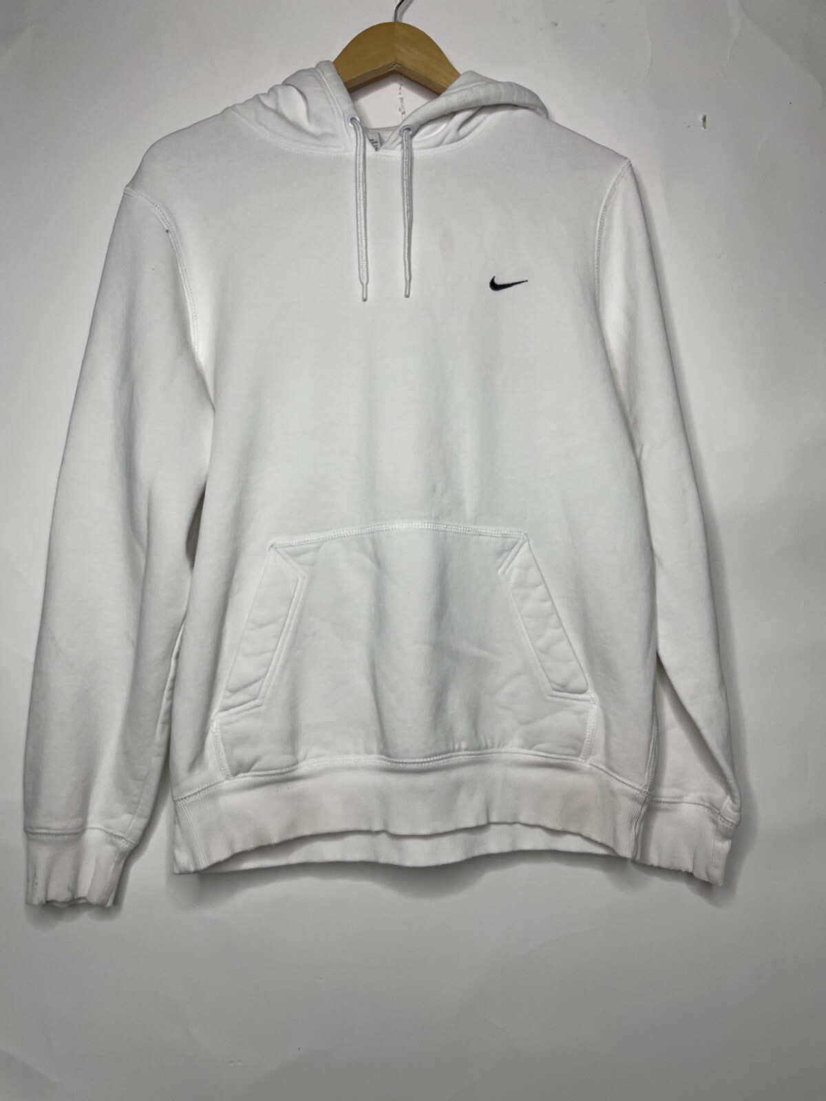 Nike Pullover Hoodie Size Large White Logo Embroidered Drawstring Athletic