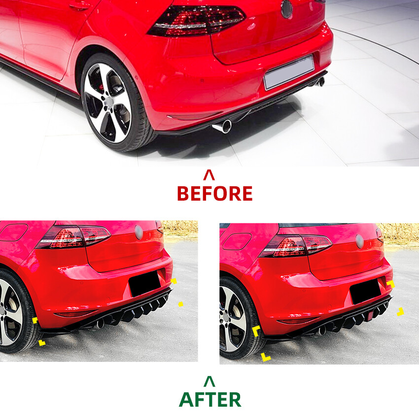 Rear Bumper Diffuser Lip W/ Light Body kit For 15-17 Golf 7 MK7 GTI GTD ...