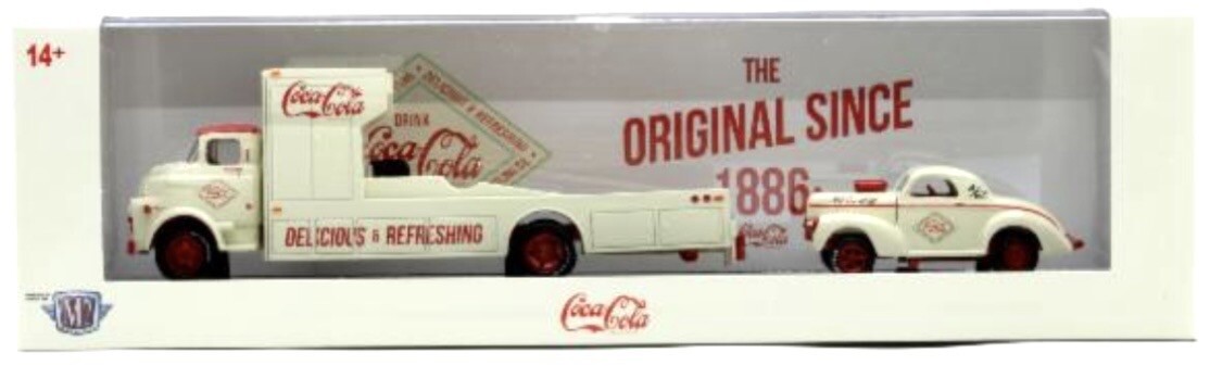 M2 MACHINES CHASE AUTO HAULERS ‘57 DODGE COE & ‘41 WILLYS COUPE GASSER COCA-COLA