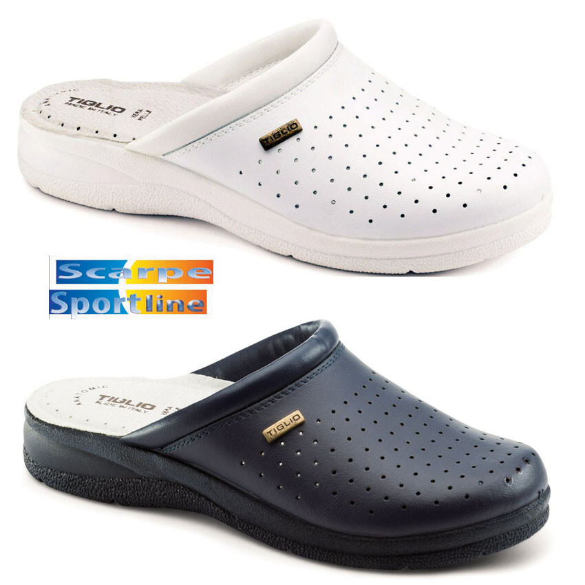 TIGLIO 2021 AZUL BLANCO ZAPATILLAS SLIPPERS SANITARIAS HOMBRE PIEL