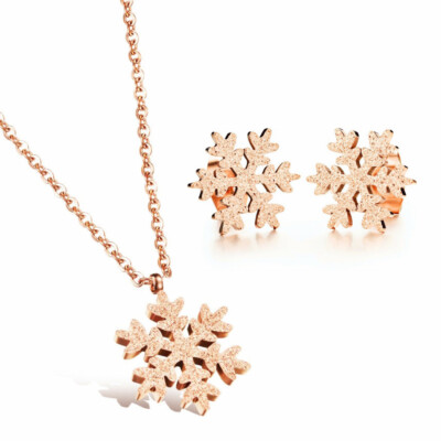 DAMEN SCHMUCKSET SCHNEEFLOCKE ANHÄNGER ROSE GOLD HALSKETTE