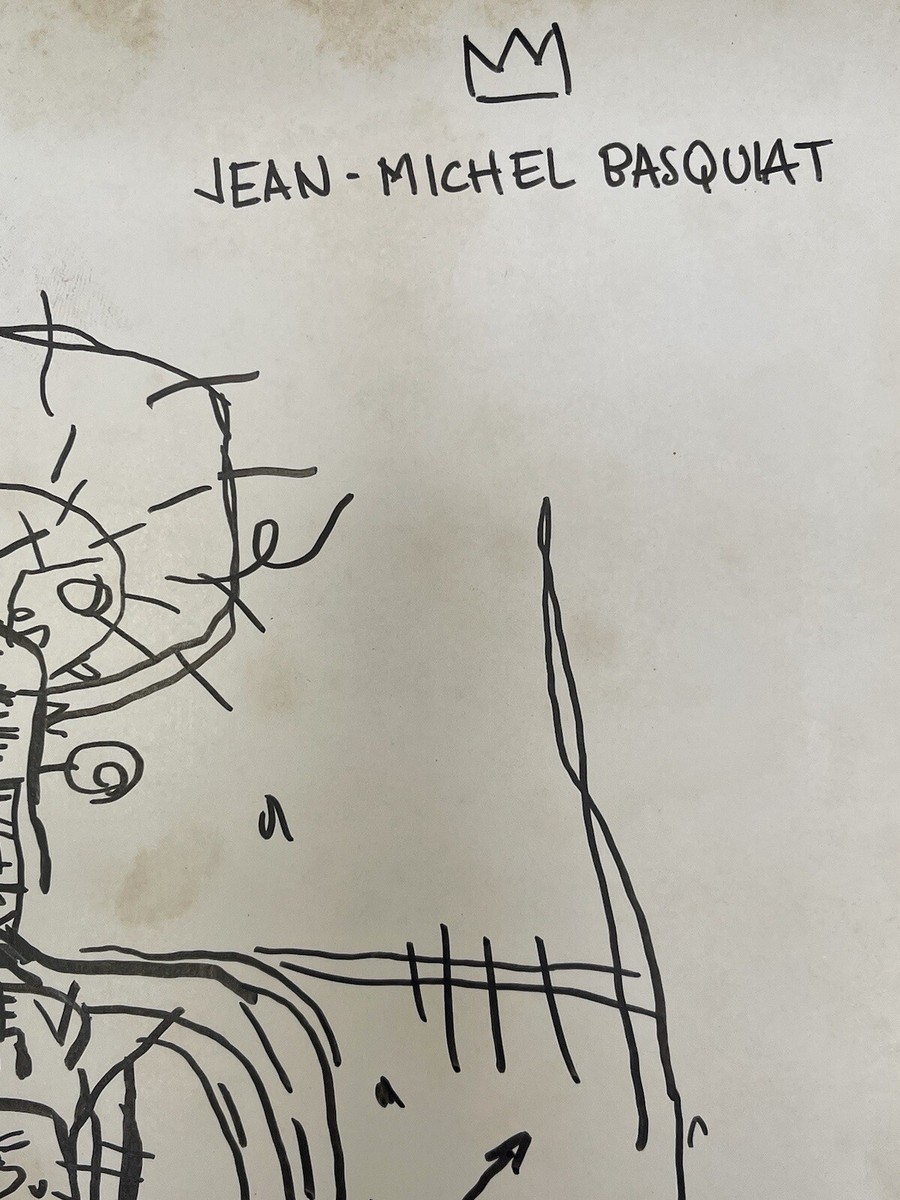 Jean-Michel Basquiat (Handmade) Drawing On old Paper Signed