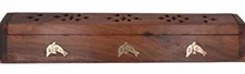 Cavelio Rose Wooden Coffin Incense Burner - Dolfish 12" - Brass Inlays & Storage