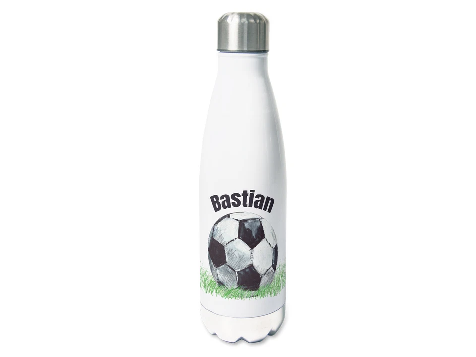 Trinkflasche personalisiert Name Fußball Junge Wasserflasche Edelstahl 500ml