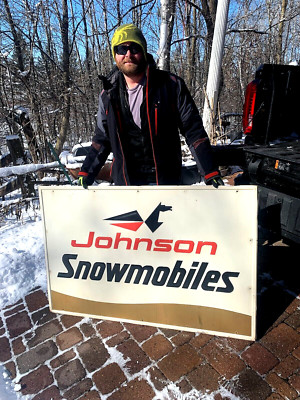Vintage Large Johnson Snowmobile Metal Sign 54 by 36 /outboard gas oil ...