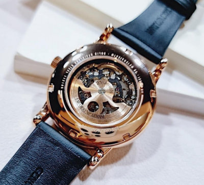 Emporio Armani Automatic Rose Gold Tone Leather Band Watch AR60031