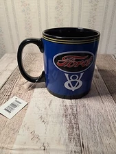 Mug - Ford V8 Logo in Black & Blue - 16oz. Officially Licensed. Open Road Ford