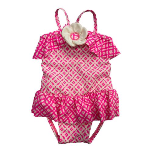 Janie And Jack Baby Girl Pink White One Piece Bathing Suit Size 3-6 M EUC! - Picture 1 of 5