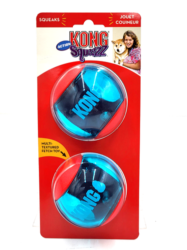 KONG Squeezz Action Ball Red 2 Count Large Squeaky Dog Fetch Toy 3" - 第 1/9 張圖片