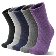 5 Pack Merino Wool Boot Hiking Socks One Size Purple/Blue/Black/Grey/Dull Grey