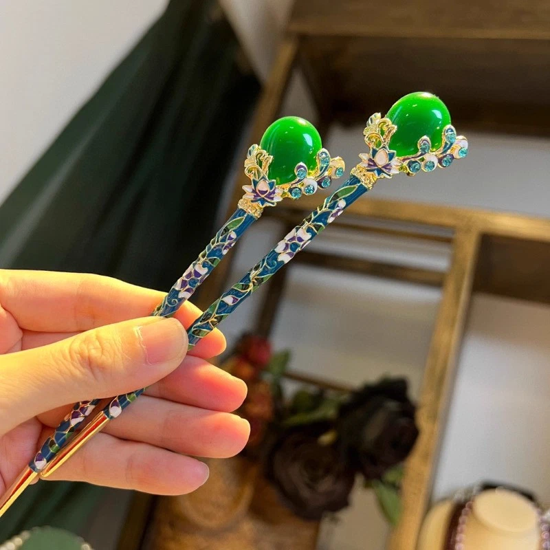 1 peça acessório de cabelo feminino estilo chinês cloisonné acessórios cânhamo - Imagem 2 de 4