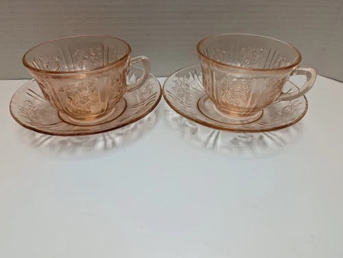 TWO PINK SHARON CUP AND SAUCER SETS IN Depression Glass Nice!