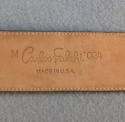 Vintage Carlos Falchi 024 Leather Belt Brown Gold Western Floral Buckle USA Sz M Vintage Carlos Falchi 024 Leather Belt Brown Gold Western  main image 4