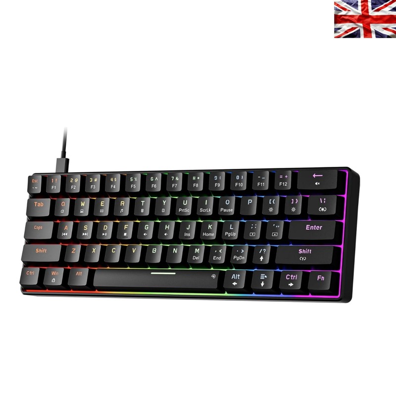 Ergonomic GM611 Wired Mechanical Keyboard with 61 Keys & Detachable USB-C Cable