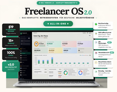 Freelancer OS Pro Deutsch | All-in-One Freiberufler Tool, Buchhaltung, Rechnung