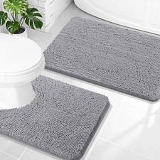 Chenille Bathroom Rugs Mats Sets 2 Piece 30"x20" 24"x20" Grey