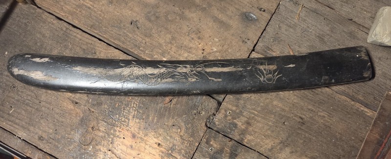 Vintage Wooden Japanese (Saya) Scabbard With An Etched Dragon Motif